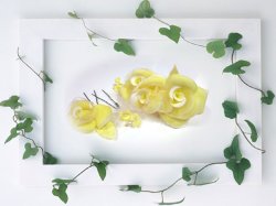 画像1: 薔薇とパールビーズの髪飾りセット（黄色）
