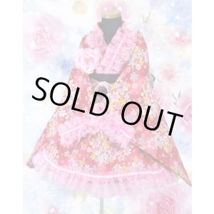 画像: ＜110〜130サイズ＞着物ドレスセット：桜乱舞（赤）
