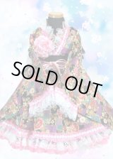 画像: ＜90〜110＞着物ドレスセット：牡丹と花（黒）