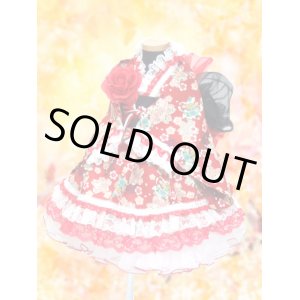 画像: 着物ドレスセット：型取り桜（赤）