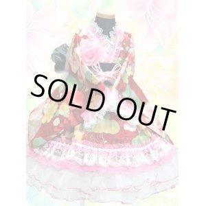 画像: 着物ドレスセット：百花繚乱大牡丹（赤） 