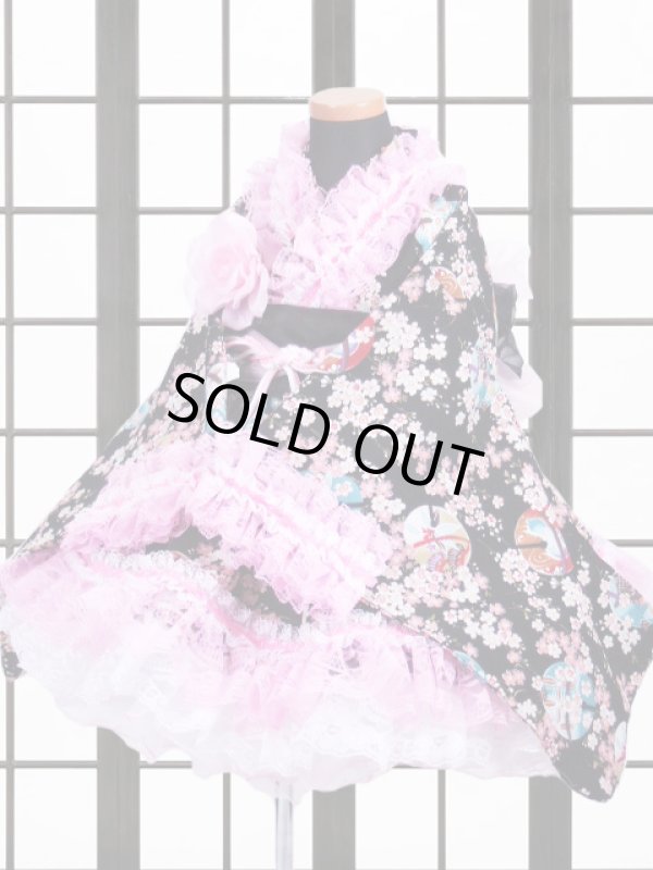 画像1: ＜Bサイズ＞特選着物ドレスセット：しだれ桜に鈴（黒）