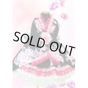 画像: 90～110サイズ：浴衣ドレスセット（黒地に光花）