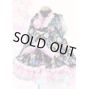 画像: ＜70〜80サイズ＞着物ドレスセット：小花開花(黒）