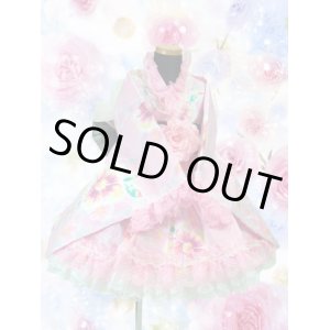 画像: 90～110サイズ：浴衣ドレスセット（ピンク地に大きな花）