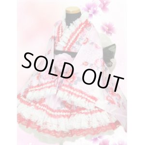 画像: 90〜110サイズ：浴衣ドレスセット（ピンク地にぼかし薔薇）