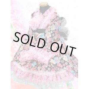 画像: ＜Cサイズ＞着物ドレスセット：花花（黒）