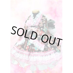 画像: ＜70〜80サイズ＞着物ドレスセット：型取り桜（黒）