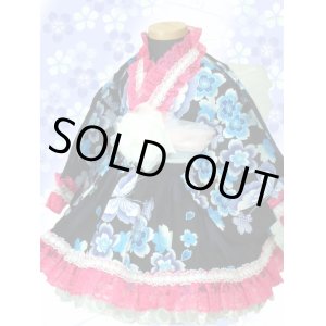 画像: 70〜80サイズ：浴衣ドレスセット（黒地に蝶々）