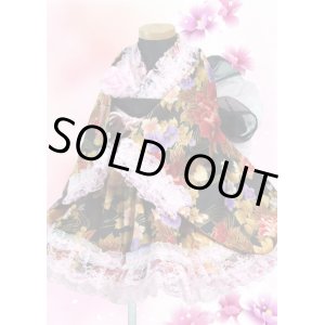 画像: ＜70〜80サイズ＞着物ドレスセット：百花繚乱花遊び（黒） 