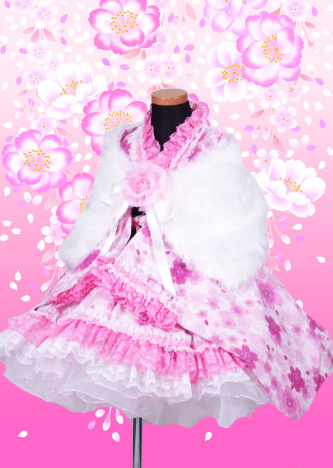 画像: ＜Ｃサイズ＞着物ドレスセット：桜の滝（ピンク）