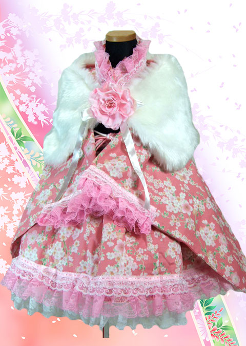 画像: ＜90〜110＞着物ドレスセット：満開桜（ピンク） 