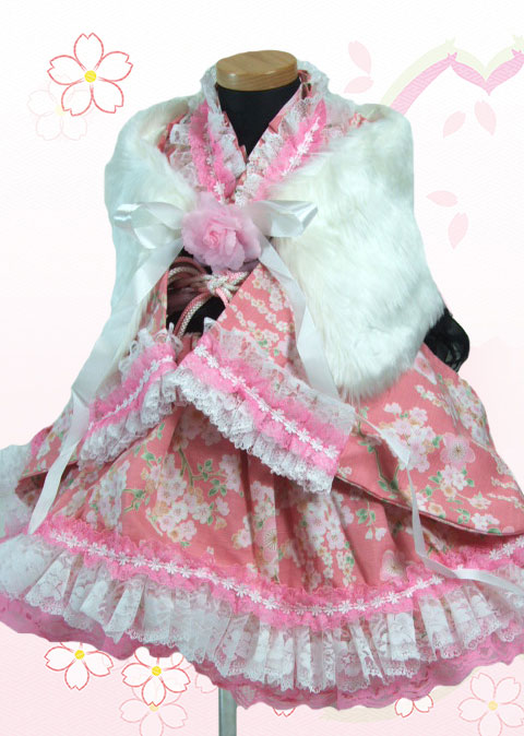 画像: ＜70〜80サイズ＞着物ドレスセット：満開桜（ピンク）