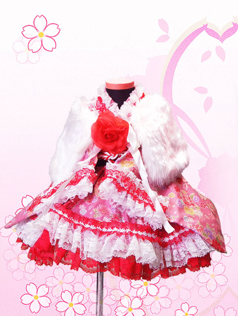 画像: ＜Ａサイズ＞着物ドレスセット：色彩花々(ピンク）