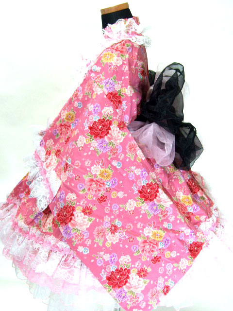 画像: ＜110〜130サイズ＞着物ドレスセット：色彩花々（ピンク） 