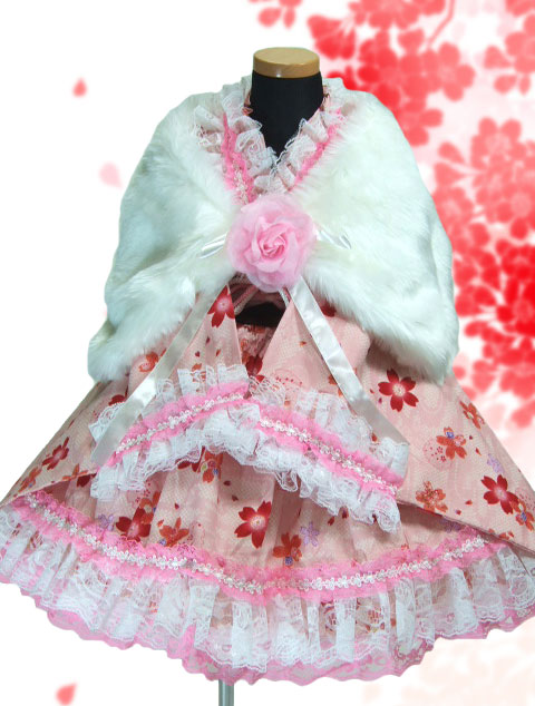 画像: ＜Cサイズ＞着物ドレスセット：花かの子（ピンク）