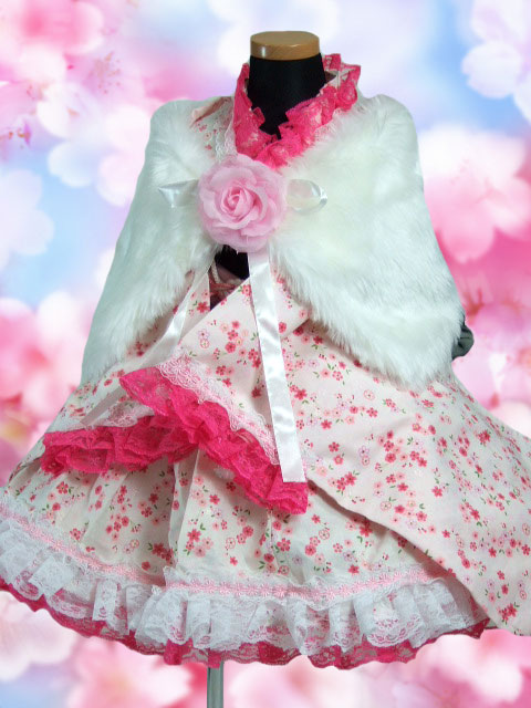 画像: ＜90〜110サイズ＞着物ドレスセット：桜だより（アイボリー）