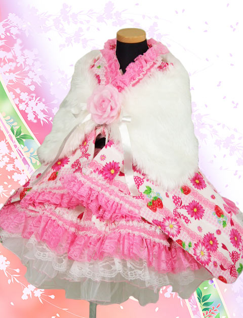 画像: ＜Cサイズ＞着物ドレスセット：苺の夢 （白）