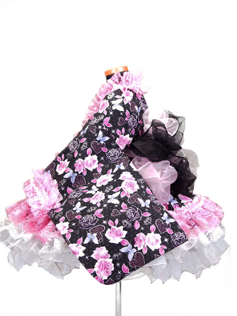 画像: Ｂサイズ：浴衣ドレスセット（ラメ入りハートと薔薇（黒）