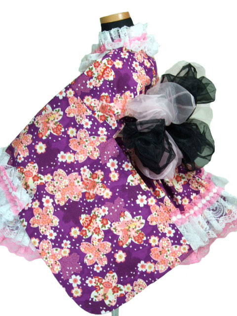 画像: ＜Ｃサイズ＞着物ドレスセット： 桜の舞（紫）