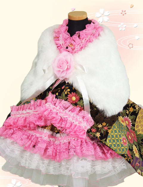 画像: ＜Ｄサイズ＞着物ドレスセット：金扇と花（黒） 