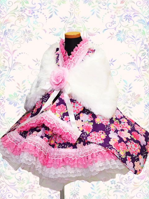 画像: ＜Ｃサイズ＞着物ドレスセット：櫻桜（紫） 